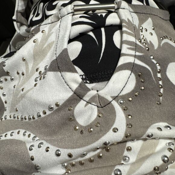 JM Collection 3/4 Sleeve Pullover Blouse Black White Tan Embellished Size XL - Picture 5 of 7